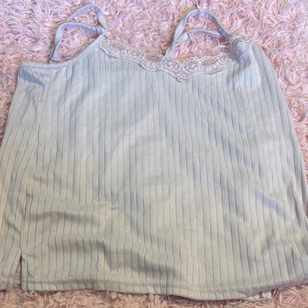 Thalia Sodi Lace Trim Ribbed Camisole - Light Gray
